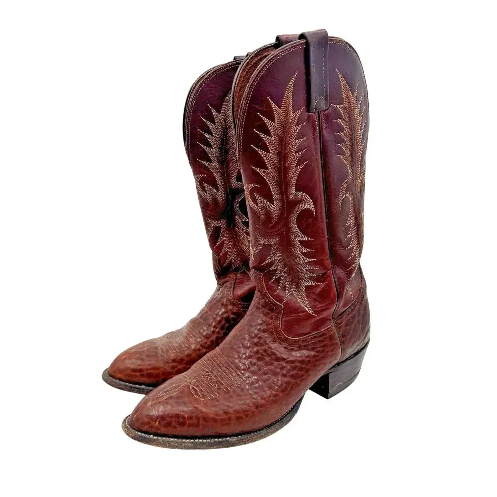 Tony Lama Men's Reddish Brown Embroidered Leather Classic Cowboy Boots Size 8.5D